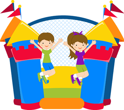 Clip Art Black And White Library Cartoon Images Cartoonview - Bouncy Castle Clip Art (425x379)