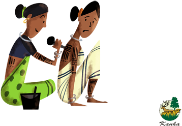 Baiga Dancers And Musicians - Illustration (500x353)