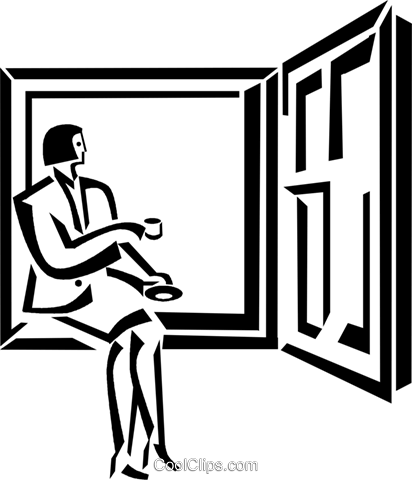 Businesswoman Looking Out Of The Window Royalty Free - Sitting (412x480)