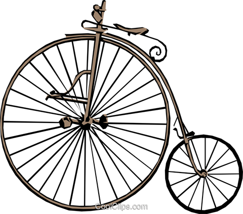 Old Fashioned Bicycle Royalty Free Vector Clip Art - Bicycles Through The Ages (480x423)