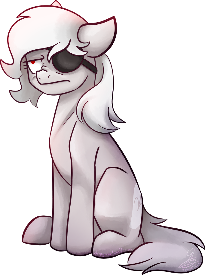 Chirpy-chi, Earth Pony, Eyepatch, Female, Grumpy, Mare, - Cartoon (682x914)