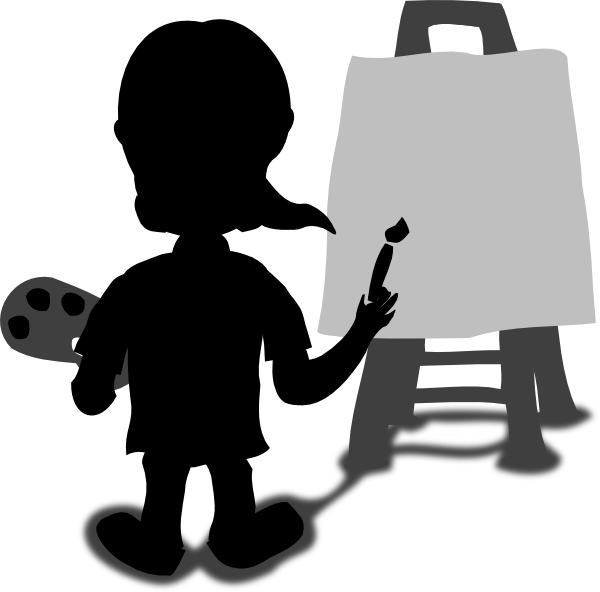 Cartoon Character Painting Blank Slate Clip Art - Painter Cartoon Silhouette Png (600x592)