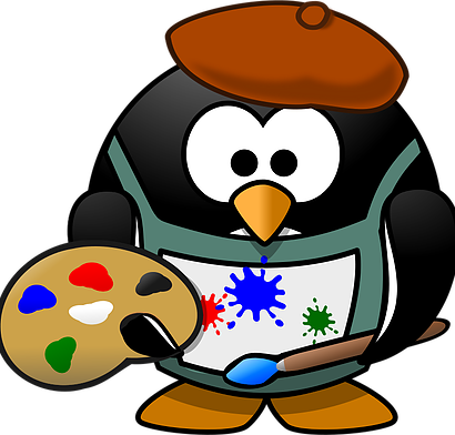 Painter Tux Art Artist Beret Blotch Brush - Art Clipart (410x392)