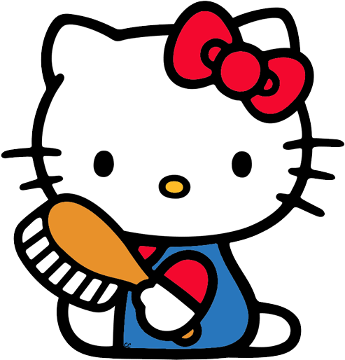 Hello Kitty Holding A Hair Brush - Hello Kitty Name Tag (500x525)