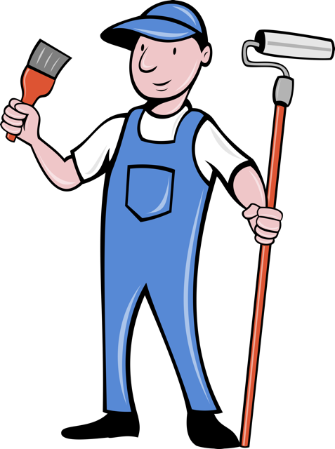 Efficiently House Painter With Paint Roller And Paintbrush - House Painter Cartoon (477x640)