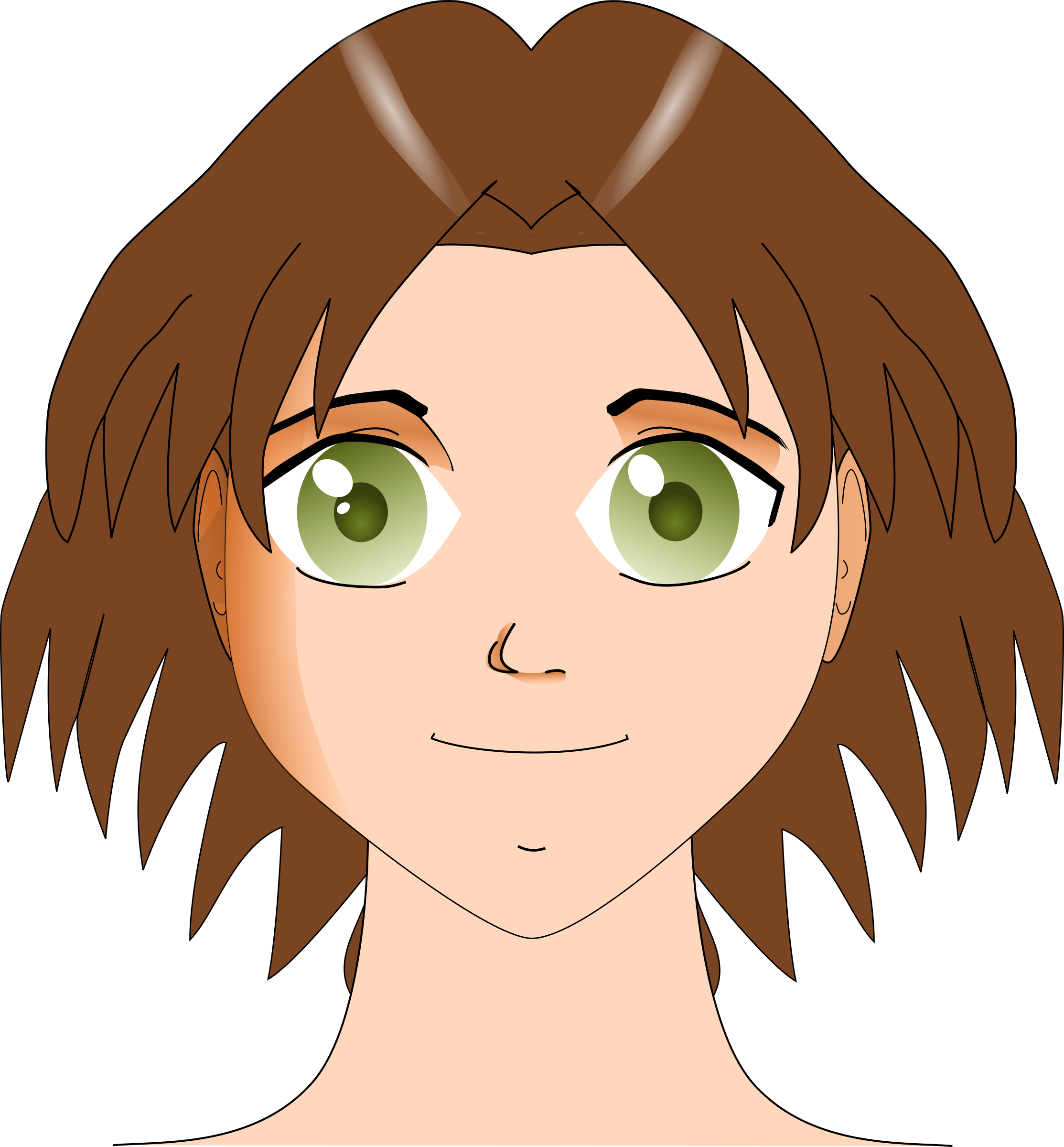 Manga Face - Green Eyes Girl Clipart (2227x2400)