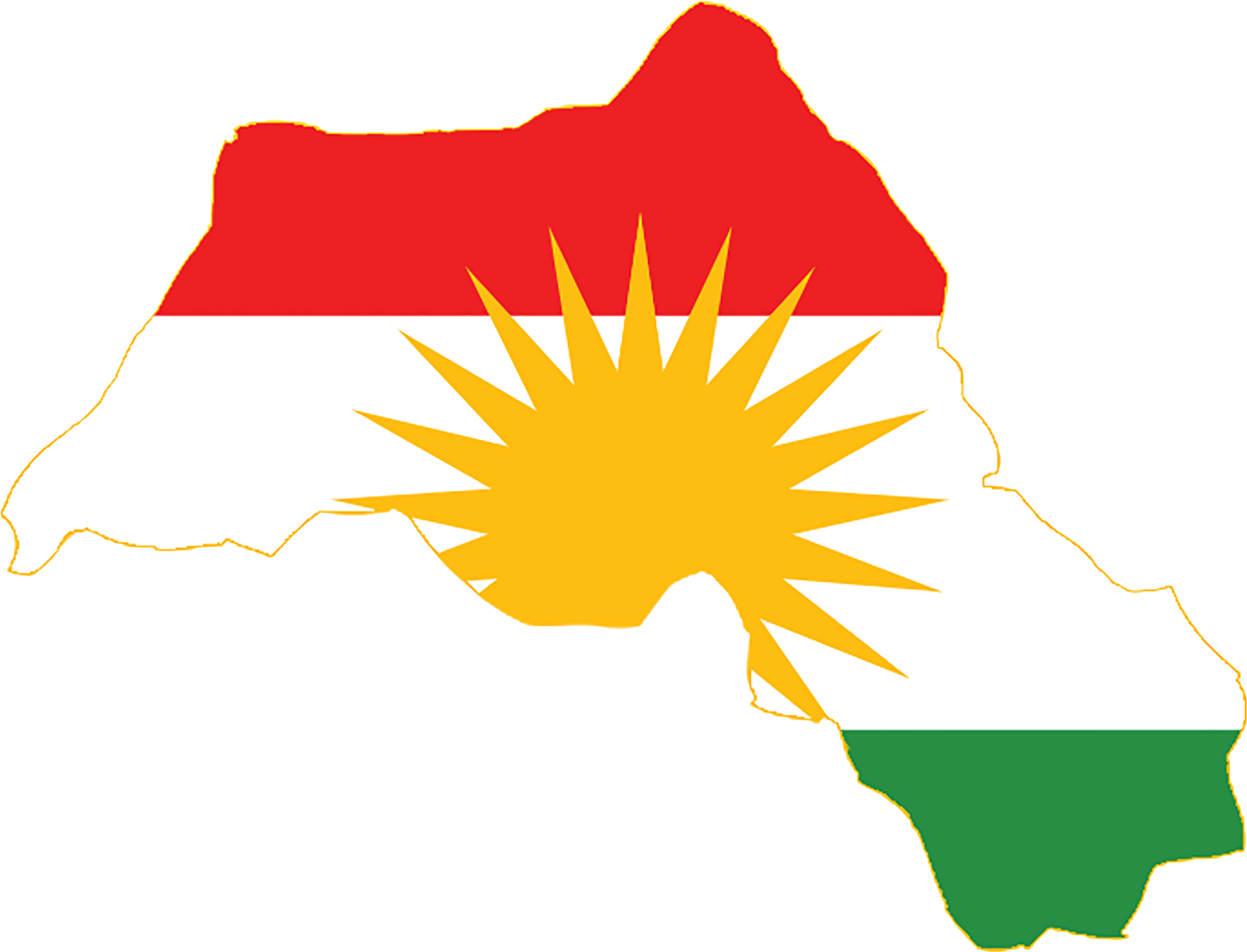 هه‌لی كار له‌ كوردستان له‌ سلێمانی و هه‌ولێر - Kurdistan Map With Flag (3238x2504)