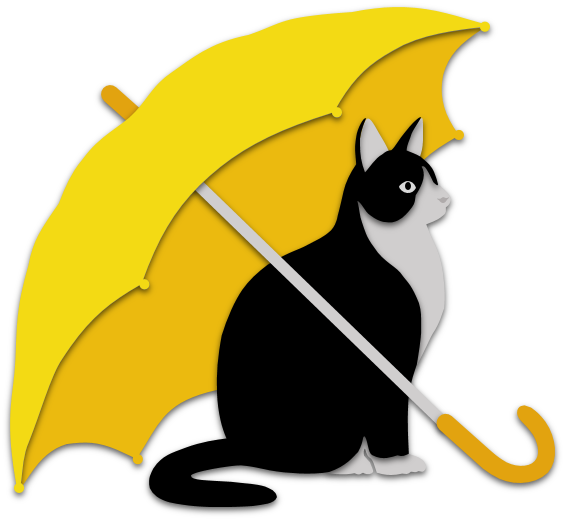 Cat Under Umbrella - Illustration (565x520)