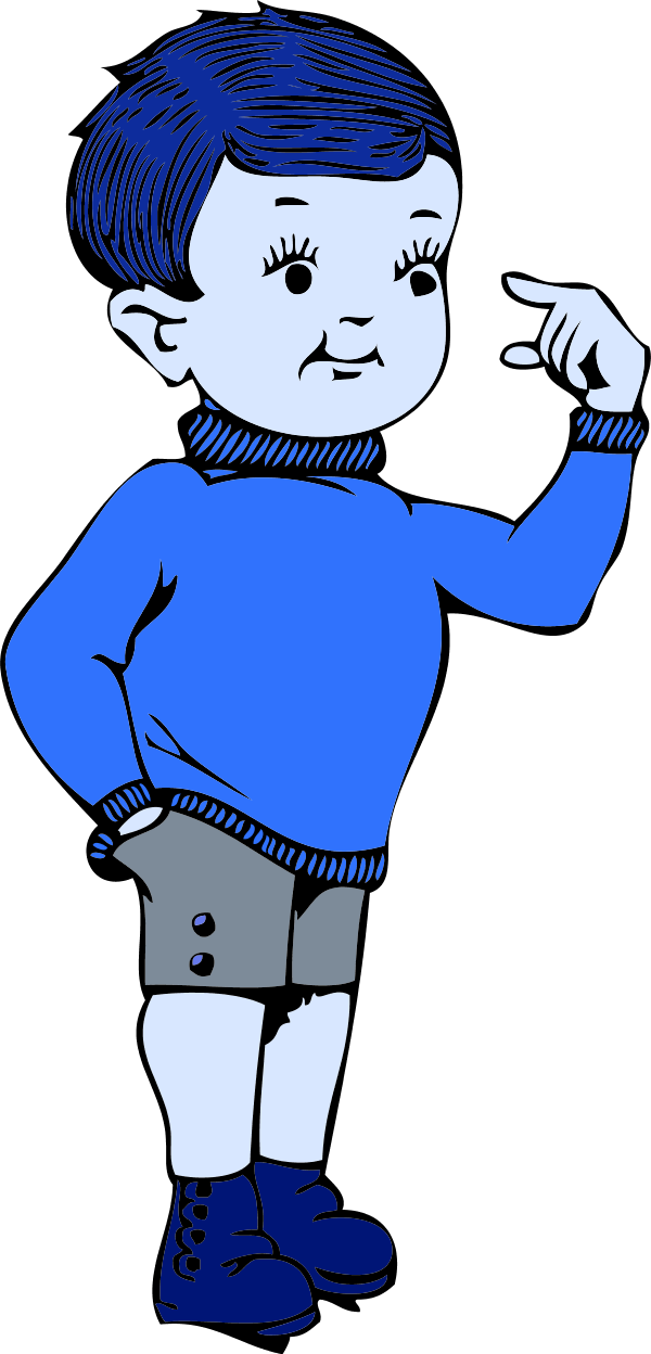Little Boy Pointing To His Head - Little Blue Boy Cartoon (600x1248)