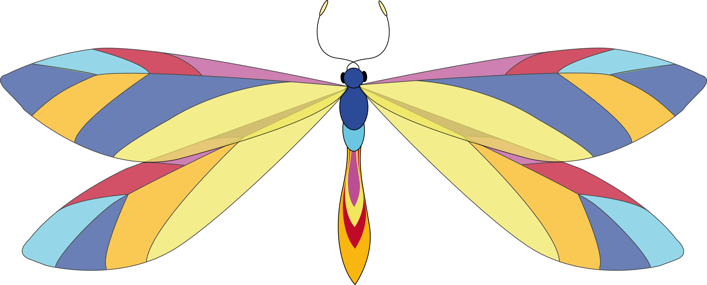 Big Image - Colorful Dragonfly Clip Art (2400x969)