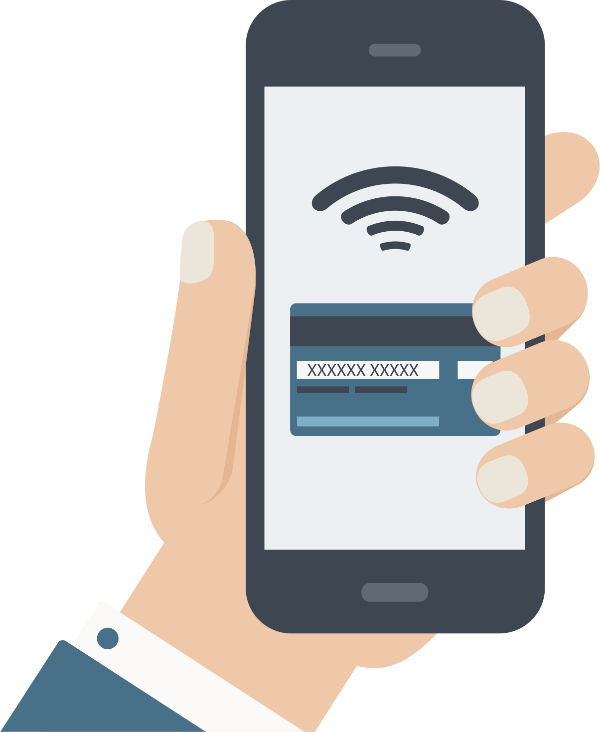 Mobile Phone Mobile Payment Clip Art - Holding Phone Flat Design (1204x1469)