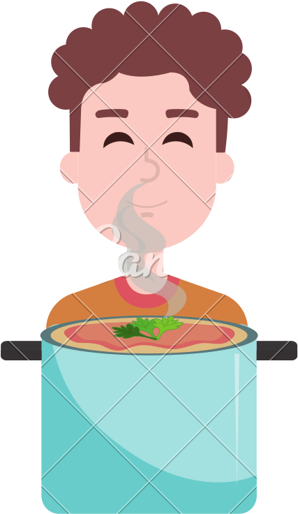 Man With Kitchen Pot Cooking Soup - Illustration (800x800)