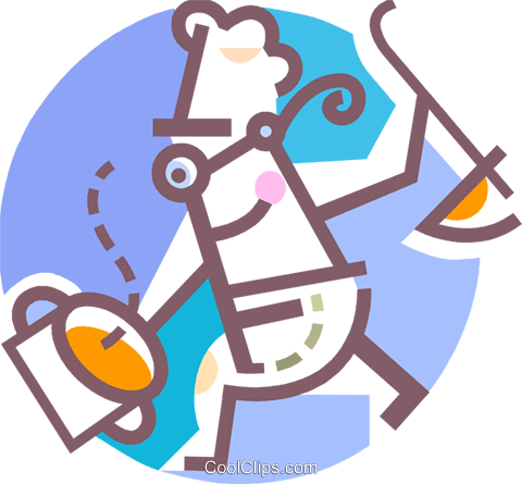 Chef With Pot And Soup Ladle Royalty Free Vector Clip - Chef With Pot And Soup Ladle Royalty Free Vector Clip (480x445)