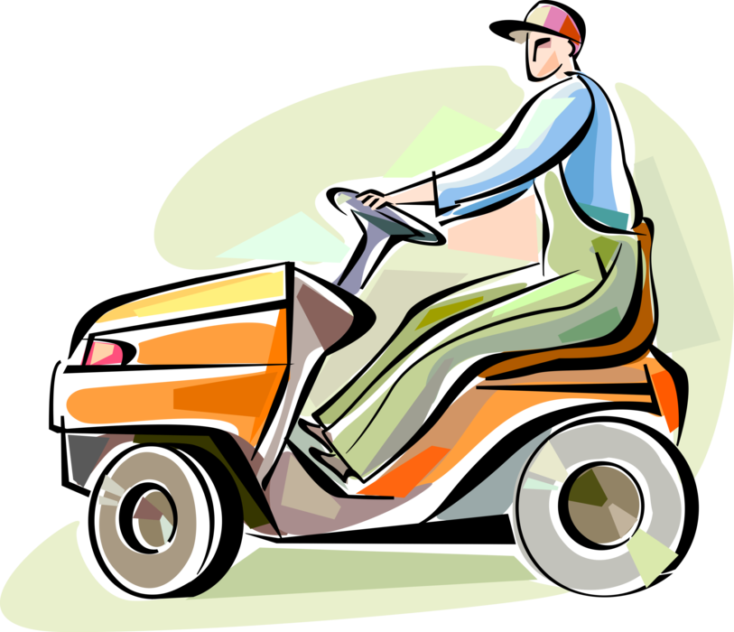 Lawn Care Worker With Riding Mower - Riding Mower Clipart Png (813x700)