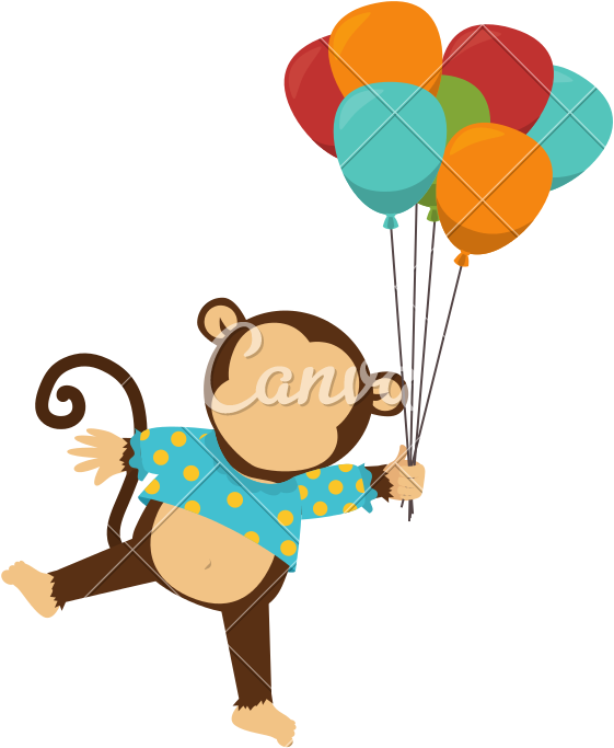 Circus Monkey With Balloons Vector - Vector Graphics (800x800)