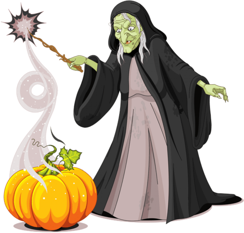 Clipart Door Creepy - Witch With A Wand (850x821)