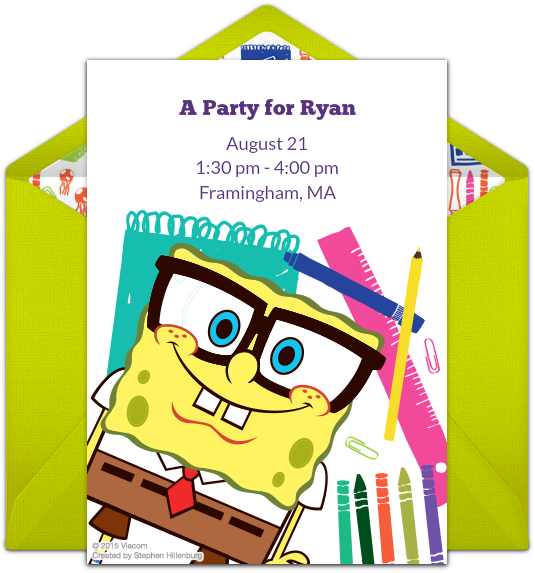 Spongebob Back To School Online Invitation - Back To School Kitty Party Invitations (650x650)
