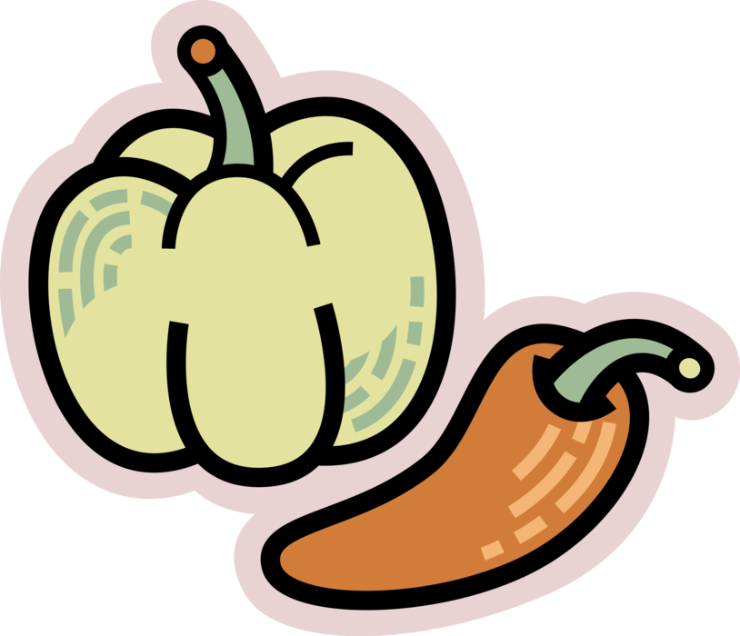 Vector Illustration Of Red Chili And Green Pepper Capsicum - Bell Pepper (814x700)