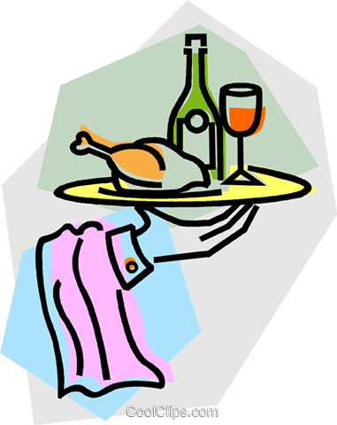 Waiter With Serving Tray Royalty Free Vector Clip Art - Clipart Kellner (381x480)