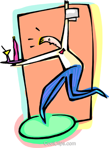 Waiter Serving Drinks Royalty Free Vector Clip Art - Waiter Serving Drinks Royalty Free Vector Clip Art (355x480)