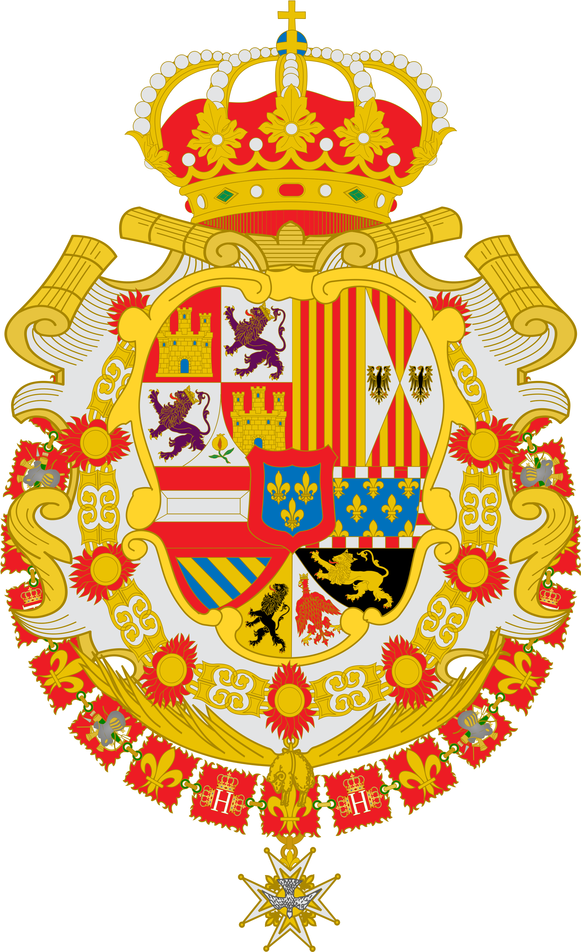 Escudo De Felipe V De España, Primer Rey Proveniente - Escudo De Armas Carlos Iv (2000x3286)
