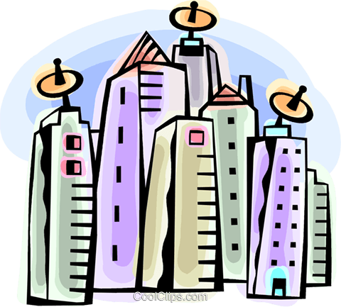 Apartment Buildings With Satellite Dishes Royalty Free - Illustration (480x433)