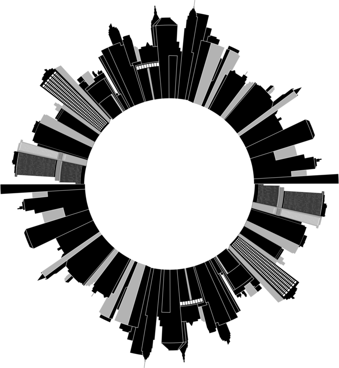 Cityscape Skyline Skyscraper Building Sticker - Round Cityscape (690x750)