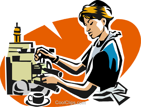 Garçonete Fazer Um Cappuccino Livre De Direitos Vetores - Make Coffee Clipart (480x364)