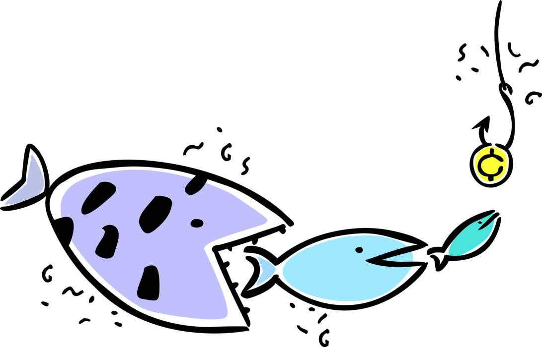 Vector Illustration Of Big Fish Eats Smaller Fish Eats - Vector Graphics (1091x700)