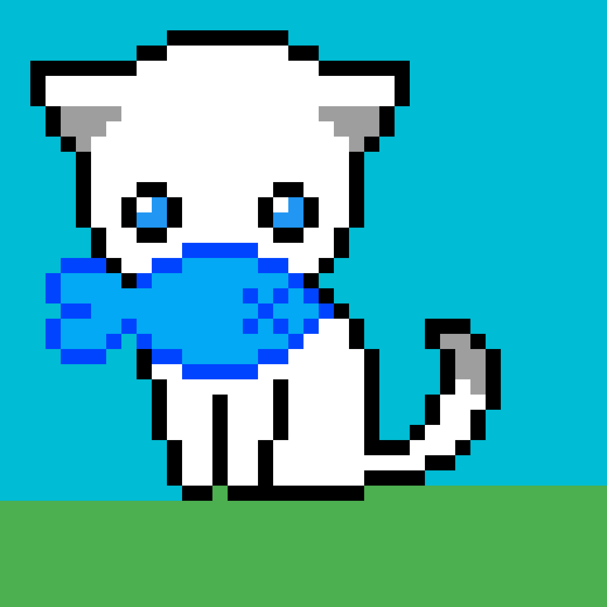 Cute Kitty Eating A Fish - Cute Cat Pixel Art (1200x1200)