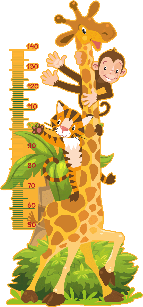 Sticker Toise Girafe Singe Et Petit Tigre Ambiance - Illustration (1200x1200)