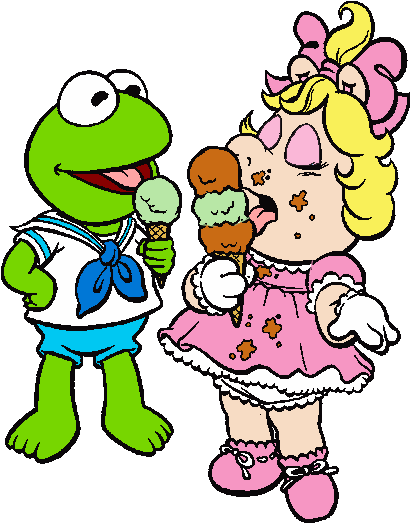 Muppet Babies Clipart - Kermit And Miss Piggy Cartoon (419x529)