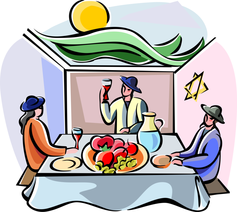 Vector Illustration Of Sukkot Dinner In The Sukkah - Sukkot Clip Art (783x700)