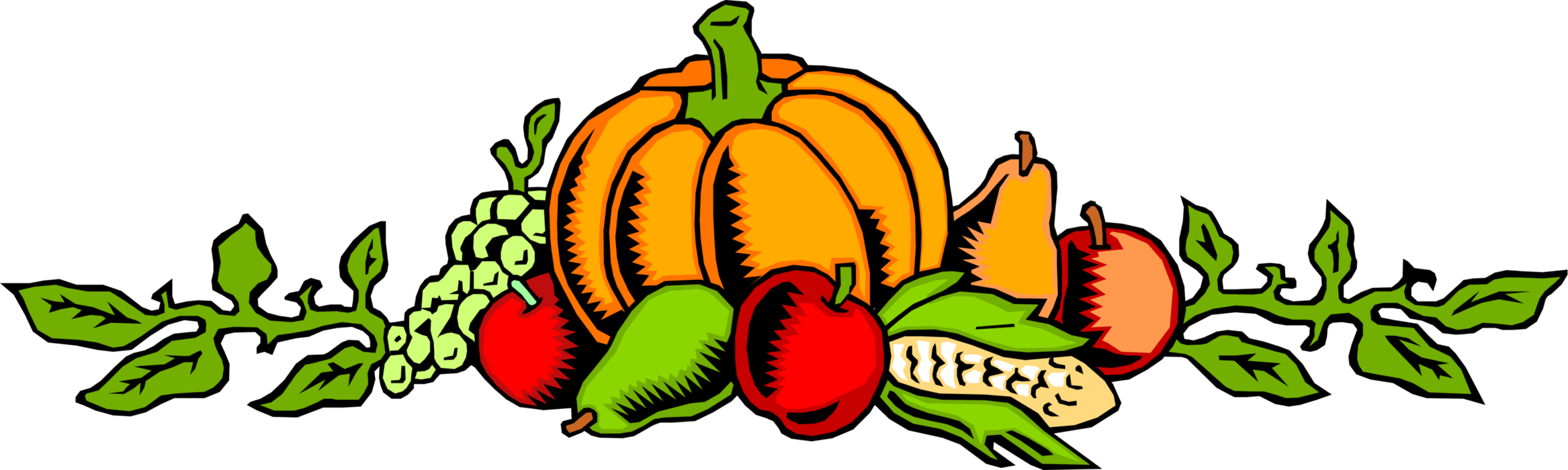 Vector Illustration Of Fall Or Autumn Harvest Pumpkin - Thanksgiving Pictures Free Clip Art (2334x700)