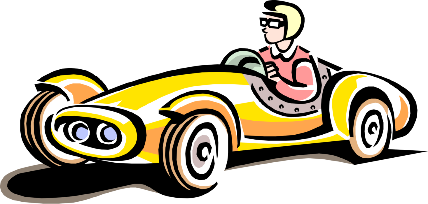 Vector Illustration Of Vintage Race Car Automobile - Yellow Race Car Clipart (1467x700)
