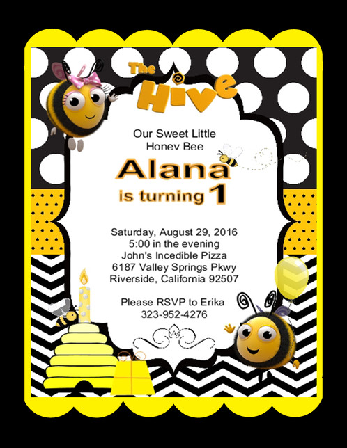 The Hive Yellow & Black Party Keepsake Bottle Invitation - Cartoon (498x644)