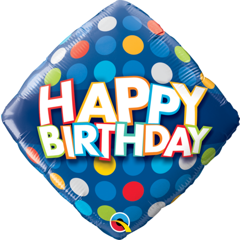 Birthday Blue & Colourful Dots Foil Balloon Q57331 - Happy Birthday Make A Wish Round Balloon - 18" Foil (480x480)