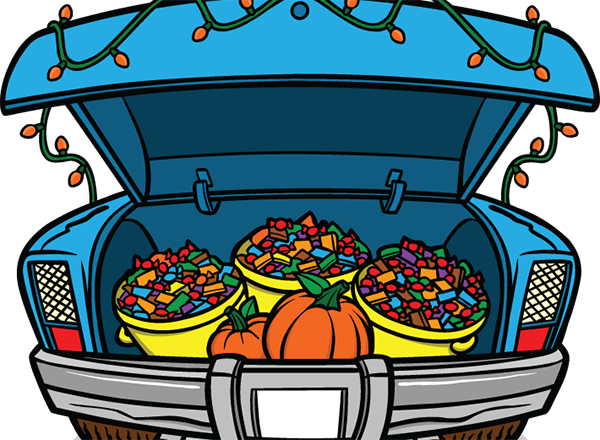 Vector Image Of A Car Trunk Containing Candy - Trunk Or Treat Free (600x440)