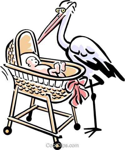 New Born Baby Royalty Free Vector Clip Art Illustration - Baby Crib Cartoon (400x480)