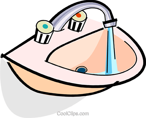 Sink With Running Water Royalty Free Vector Clip Art - Sink Clip Art (480x388)