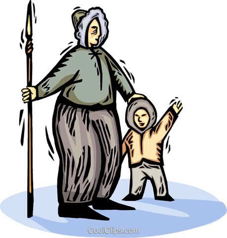 Eskimo Father With Son And Harpoon Royalty Free Vector - Eskimo Clip Art (459x480)