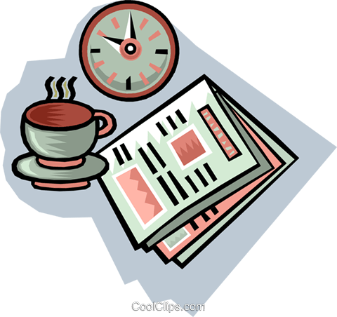 Morning Coffee Break Royalty Free Vector Clip Art Illustration - Quartz Clock (480x452)