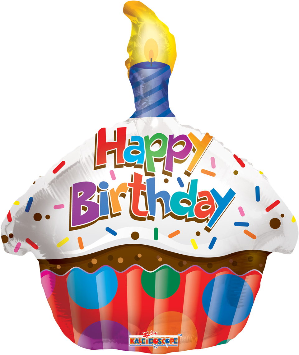 18" Happy Birthday Cupcake Balloons All American Balloons - Kaleidoscope Happy Birthday Cupcake Foil Mylar Balloon (1005x1200)