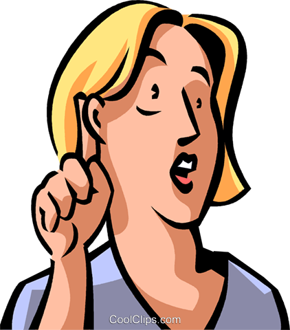 Woman Listening Royalty Free Vector Clip Art Illustration - Hören Clipart (422x480)