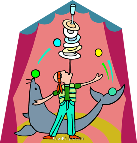 Balancing Act With Seal Royalty Free Vector Clip Art - Cartoon (457x480)
