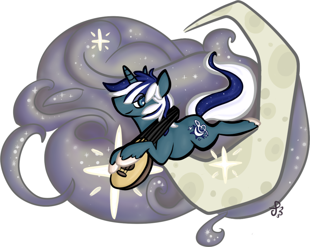 Tockien, Bard, Blue, Cloud, Crescent Moon, Instrument, - Cartoon (1000x798)