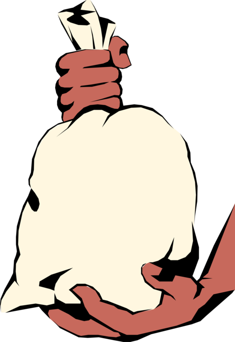 Vector Illustration Of African American Hands Holding - Hand Holding Money Bag (481x700)