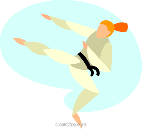 Women Performing Flying Side Kick Royalty Free Vector - Illustration (480x437)