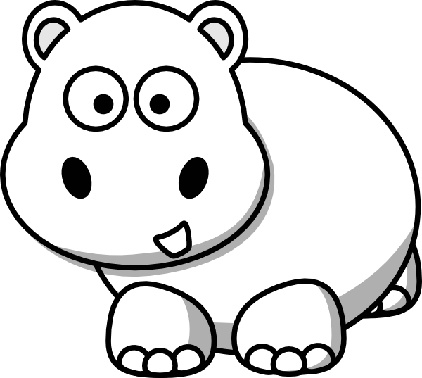 Side Hippo Outline - Clip Art Animals Black And White Cute (600x537)