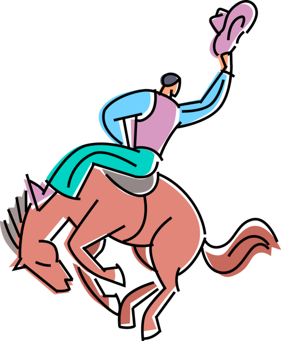 Cowboy Riding A Bucking Bronco Royalty Free Vector - Clip Art (578x700)